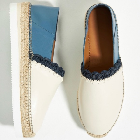 New See By Chloe x Anthropologie Glyn 7 Blue Ivory Leather Nautical Espadrilles